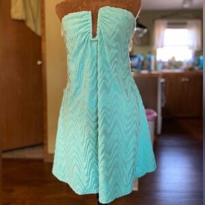 Aqua turquoise terry mini strapless dress